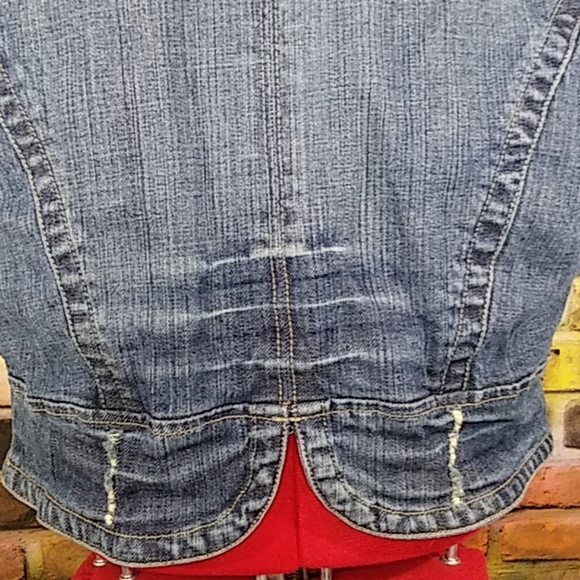 Miss Bisou Destroyed Denim Crop Vest Sz L - Picture 6 of 7